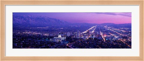 Framed Salt Lake City at Night, Utah Print