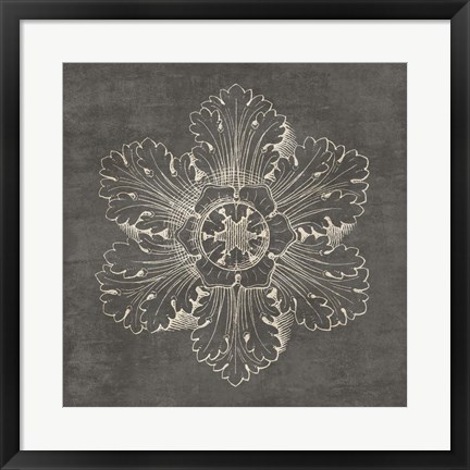 Framed Rosette V Gray Print