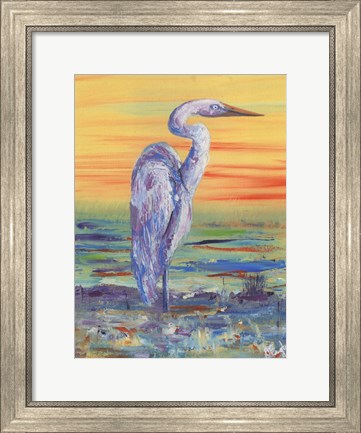 Framed Egret Sunset I Print