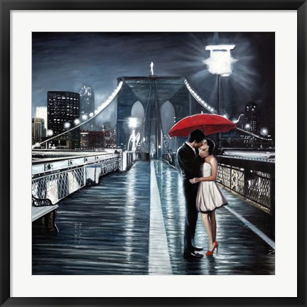 Framed Kissing on Brooklyn Bridge Print