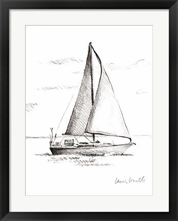 Framed Coastal Boat Sketch I Print