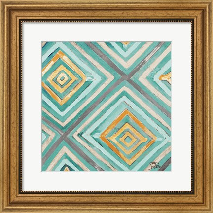 Framed Coastal Ikat with Gold I Print