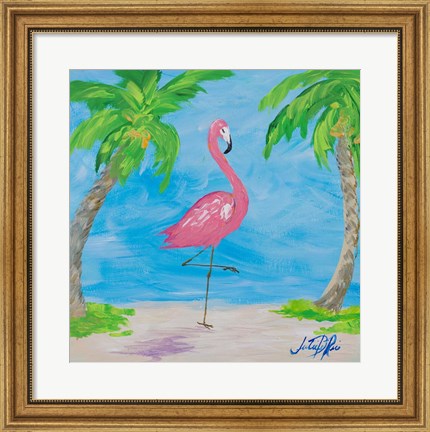 Framed Fancy Flamingos I Print