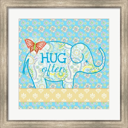 Framed Blue Elephant I - Hug Often Print