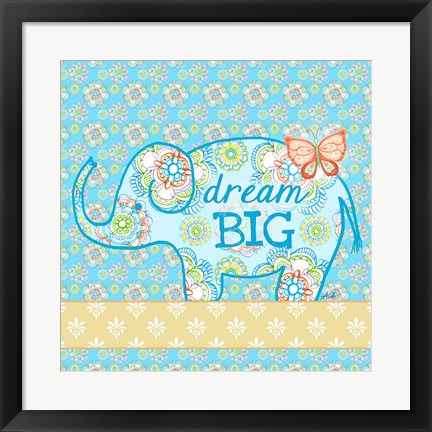 Framed Blue Elephant I - Dream Big Print