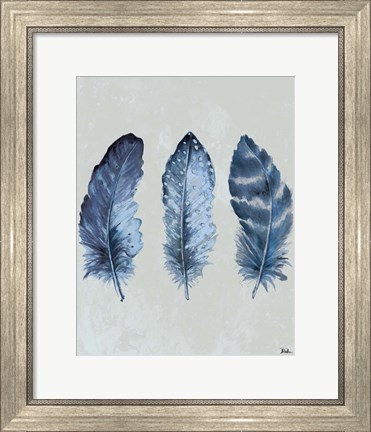 Framed Indigo Blue Feathers I Print