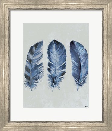 Framed Indigo Blue Feathers II Print