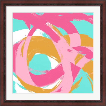 Framed Pink Circular Strokes I Print