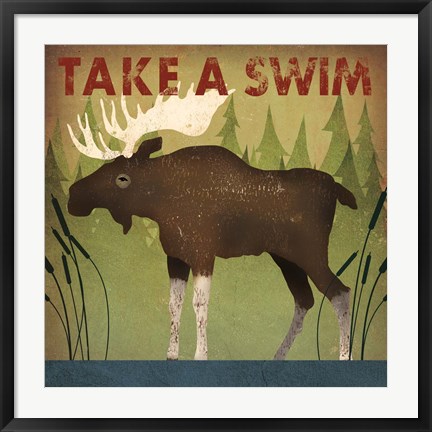 Framed Take a Swim Moose Print