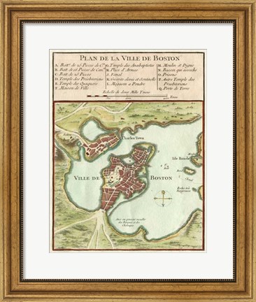 Framed Petite Map of the City of Boston Print