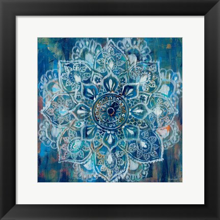 Framed Mandala in Blue II Print