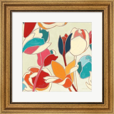 Framed Cloisonne Tulipe II Turquoise and Indigo Vignette Print