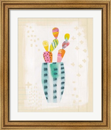 Framed Collage Cactus I on Graph Paper Print