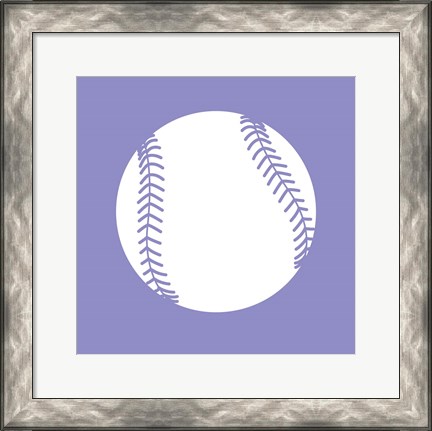 Framed White Softball on Purple Print