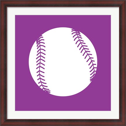 Framed White Softball on Violet Print