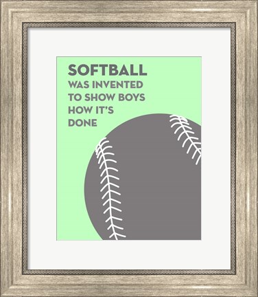 Framed Softball Quote - Grey On Mint 2 Print