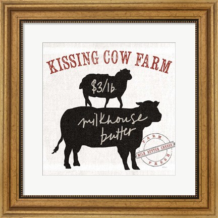 Framed Farm Linen Cow Black Print