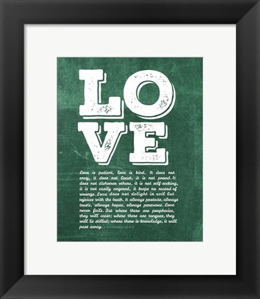 Framed Corinthians 13:4-8 Love is Patient - Green Print