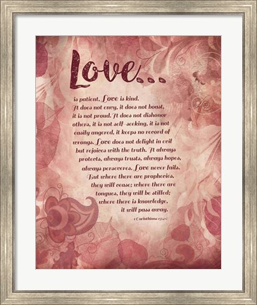 Framed Corinthians 13:4-8 Love is Patient - Pink Floral Print