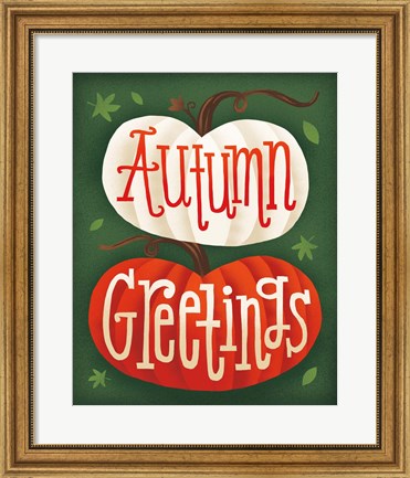 Framed Harvest Time Autumn Greetings Pumpkins Print