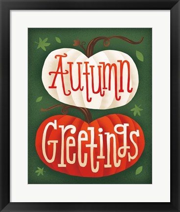 Framed Harvest Time Autumn Greetings Pumpkins Print