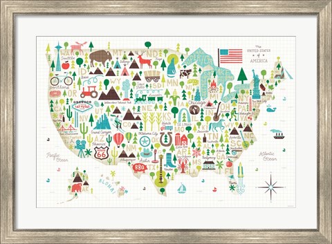 Framed Illustrated USA Print