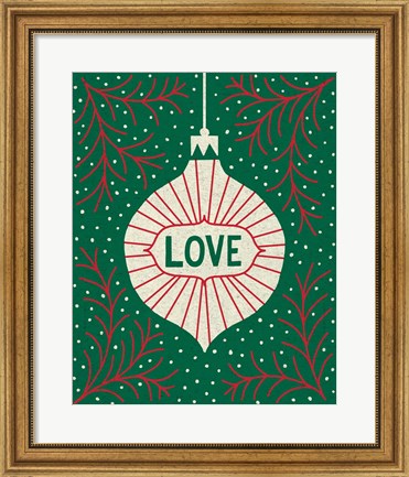 Framed Jolly Holiday Ornaments Love Print