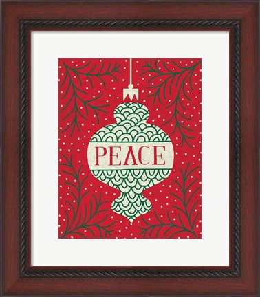 Framed Jolly Holiday Ornaments Peace Print