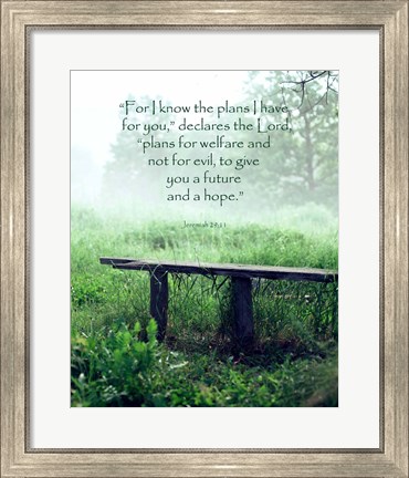 Framed Jeremiah 29:11 For I know the Plans I have for You (Wooden Bench) Print