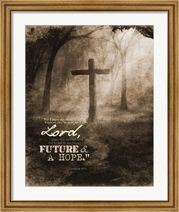 Framed Jeremiah 29:11 For I know the Plans I have for You (Sepia Cross) Print