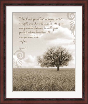 Framed Zephaniah 3:17 The Lord Your God (Grey Landscape) Print