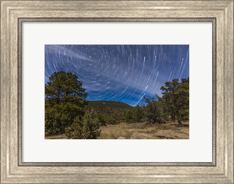 Framed Circumpolar star trails over the Gila National Forest in southern New Mexico Print