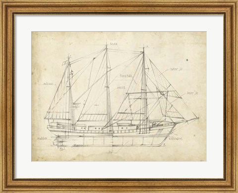 Framed Sailboat Blueprint II Print