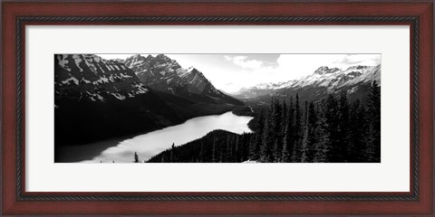 Framed Mountain range at the lakeside, Banff National Park, Alberta, Canada BW Print