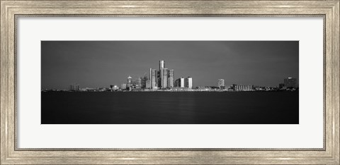 Framed Buildings at waterfront, Detroit, Michigan Print