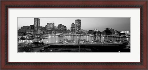 Framed Inner Harbor, Baltimore, Maryland BW Print