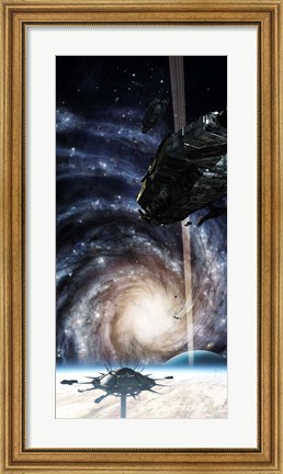 Framed Spacecraft arrives at the Docking Atation on an enormous Gas Giant Print