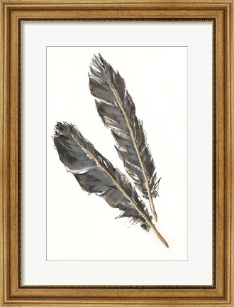 Framed Gold Feathers III on White Print