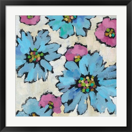 Framed Graphic Pink and Blue Floral II Print