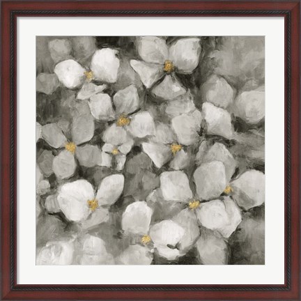 Framed Midnight Neutral Hydrangeas with Gold Print