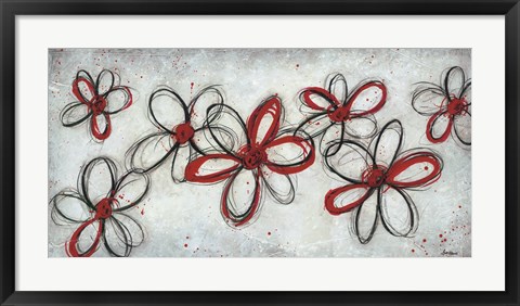 Framed Mod Flowers in Red Print