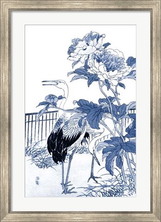 Framed Blue &amp; White Asian Garden I Print