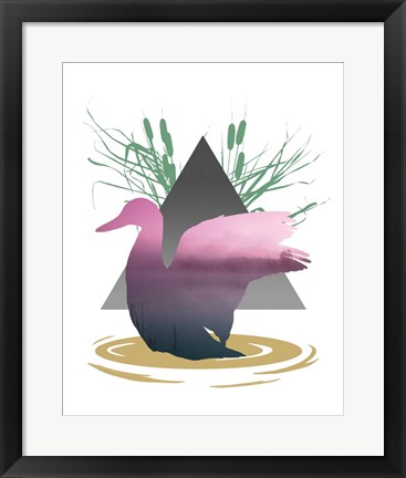 Framed Pink Ombre River in Duck Silhouette Print