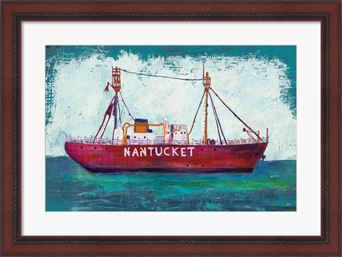 Framed Nantucket Lightship Blue Green Print