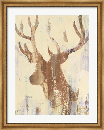 Framed Golden Antlers II Neutral Grey Print