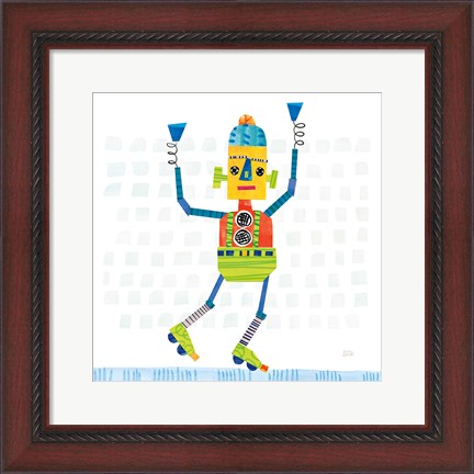 Framed Robot Party I on Squares Print