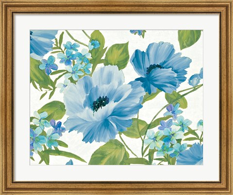 Framed Summer Poppies Blue Print