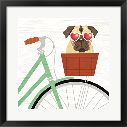 Framed Beach Bums Pug Bicycle I Print