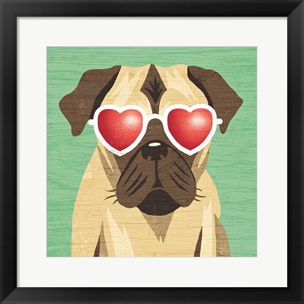 Framed Beach Bums Pug I Print