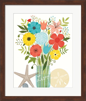 Framed Seaside Bouquet I Mason Jar Print